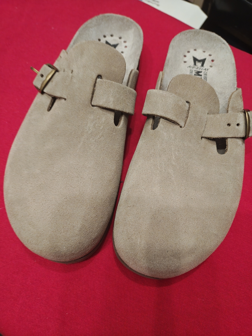 Mephisto Taupe Suede Slip-On Buckle Mules 9
